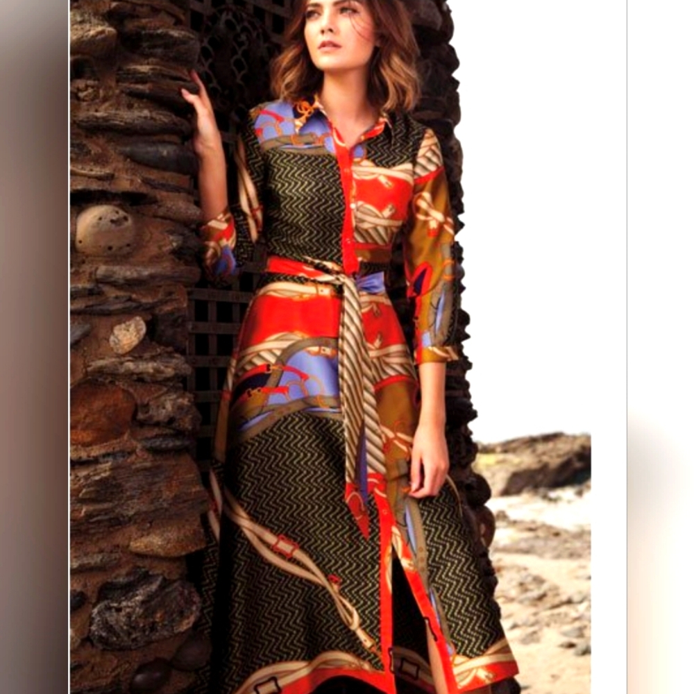 Colorful Patterned Women's Dress No Belt